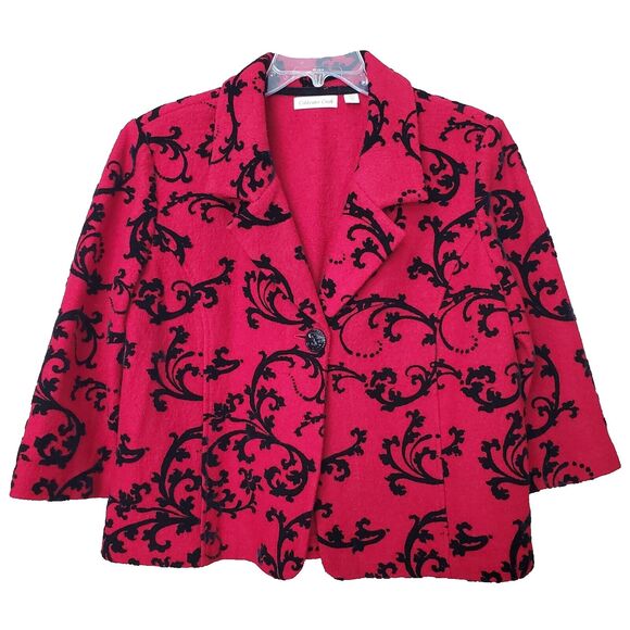 Coldwater Creek Wool Burnout Velvet Scroll Print One-Button Blazer Size XL - Picture 1 of 7